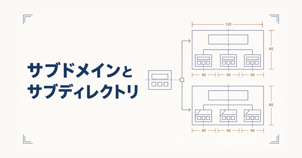 サブドメインとサブディレクトリの構造を示す製図モチーフの画像